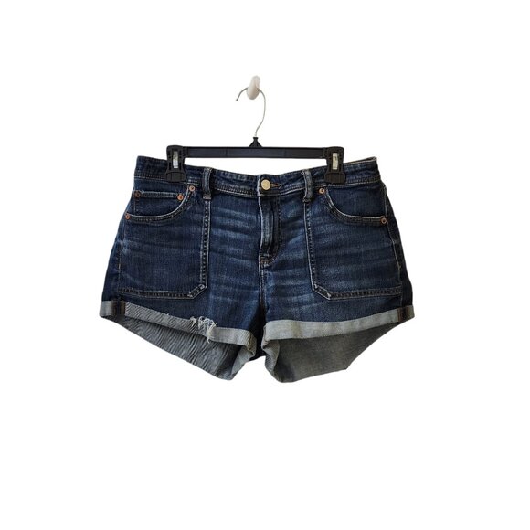 American Eagle Easy Shortie Jean Shorts Stretchy Waste Size 10 Mid Rise Cuffed - Picture 1 of 8